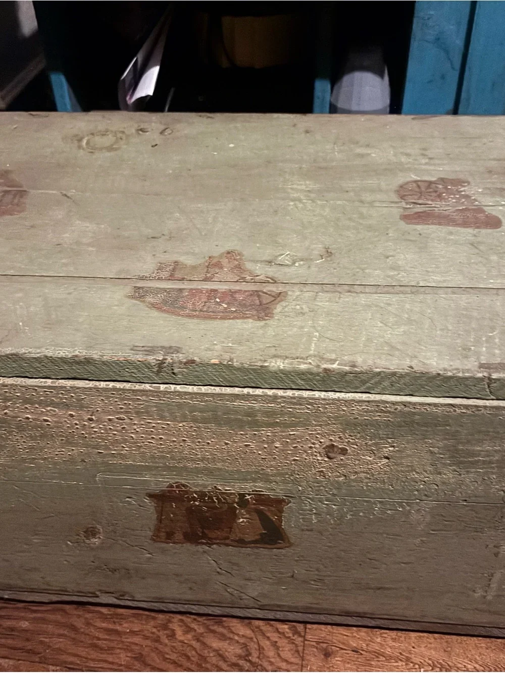 Vintage Painted Wooden Trunk in Sage Green